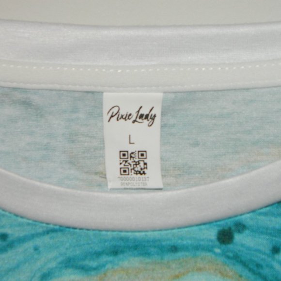 2 for/ $25 Pixie Lady Tee Shirt Blouse Silk Screen Water Graphic Size Large - Picture 10 of 11